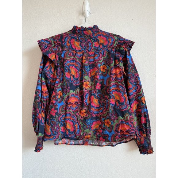 Sugarlips Raveena Midnight Malbec Ruffle Button Up Poplin Blouse Women’s Size XL - Picture 13 of 15